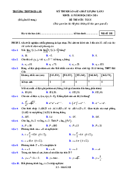 Đề khảo sát lần 3 Toán 11 năm 2023 – 2024 trường THPT Đội Cấn – Vĩnh Phúc