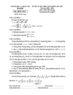 Đề Toán tuyển sinh lớp 10 THPT chuyên năm 2019 – 2020 sở GD&ĐT Hà Nam (Đề chung)