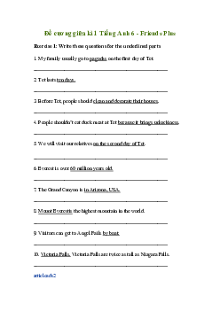 Đề cương ôn tập giữa học kì 1 môn Tiếng Anh 6 sách Friends Plus