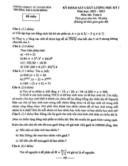 Đề thi học kỳ 1 Toán 6 năm 2021 – 2022 trường THCS Hàm Rồng – Thanh Hóa