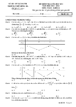 Đề giữa học kì 1 Toán 12 năm 2023 – 2024 trường THPT Đông Hà – Quảng Trị