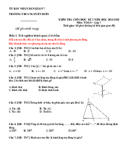 Đề tham khảo học kỳ 1 Toán 7 năm 2022 – 2023 trường THCS Nguyễn Hiền – TP HCM