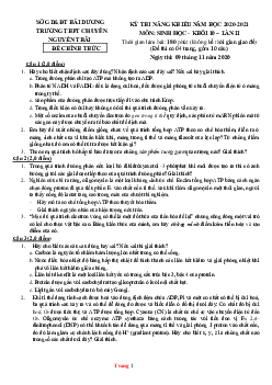 Đề thi năng khiếu môn Sinh học 10 THPT Chuyên Nguyễn Trãi 2020-2021 (có đáp án)