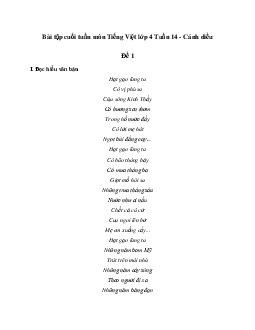 Giải Bài tập cuối tuần lớp 4 môn Tiếng Việt Cánh diều - Tuần 14