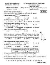 Đề tuyển sinh lớp 10 môn Toán (chung) năm 2025 – 2026 sở GD&ĐT Bà Rịa – Vũng Tàu