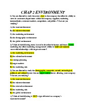 TOP câu hỏi trắc nghiệm chap 2 Ôn Tập Về Môi Trường Marketing | Môn Marketing căn bản - Đại học Thái Bình Dương