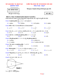 Đề thi HKII năm 2019-2020 môn toán Sở GD Quảng Nam Mã đề A (có lời giải)