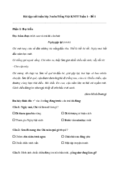 Phiếu bài tập cuối tuần lớp 3 môn Tiếng Việt Tuần 1 - Đề 1 | Kết nối tri thức