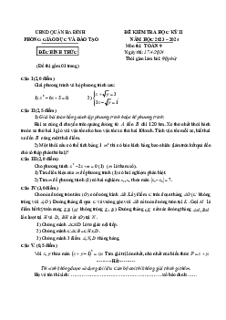 Đề thi học kỳ 2 Toán 9 năm 2023 – 2024 phòng GD&ĐT Ba Đình – Hà Nội