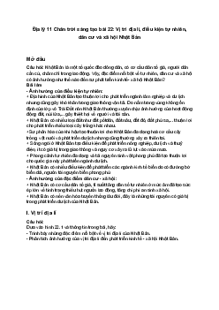 Địa lý 11 Chân trời sáng tạo bài 22: Vị trí địa lí, điều kiện tự nhiên, dân cư và xã hội Nhật Bản