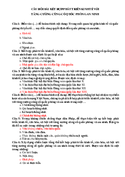 Trắc nghiệm ôn tập bài: "Kết hợp phát triển kinh tế với tăng cường củng cố quốc phòng an ninh" (có đáp án)
