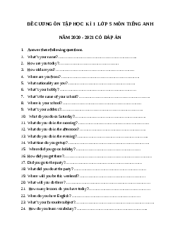 Đề cương học kì 1 lớp 5 môn Tiếng Anh năm 2023 có đáp án