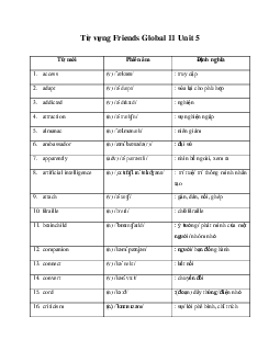 Từ vựng Tiếng anh 11 Unit 5 | Friends Global