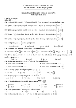 Đề cương học kỳ 2 Toán 10 năm 2021 – 2022 trường Lương Ngọc Quyến – Thái Nguyên