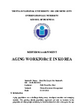 Aging workforce in Korea | Bài tiểu luận giữa kỳ học phần Human Resources Management | Trường Đại học Quốc tế, Đại học Quốc gia Thành phố Hồ Chí Minh