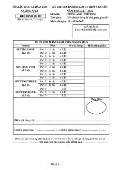 Đề thi tuyển sinh lớp 10 THPT Chuyên năm 2021-2022 môn Tiếng Anh Sở GD Quảng Nam (có lời giải)