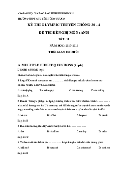 Trường Thpt Chuyên Hùng Vương Kỳ Thi Olympic Truyền Thống 30 - 4 Đề Thi Đề Nghị Môn Anh Lớp 11 Năm Học 2017-2018 (có đáp án)