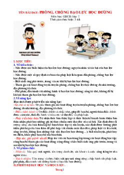 Giáo án GDCD 7 kết nối tri thức bài 7: Phòng chống bạo lực học đường