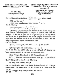 Đề học sinh giỏi Toán 9 năm 2023 – 2024 trường THCS Võ Trường Toản – Đồng Tháp