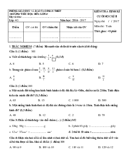 Đề thi học kì 2 môn Toán lớp 4 trường tiểu học Đức Long, Phan Thiết năm 2016 - 2017