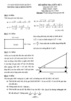 Đề giữa kì 1 Toán 9 năm 2022 – 2023 trường THCS Hồng Bàng – TP HCM