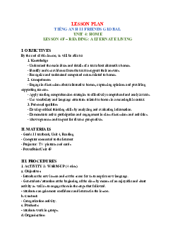 Unit 4: Home - Lesson plan 4F | Giáo án Tiếng Anh 11 Friends Global