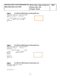 Đề thi cuối kỳ năm 2020 - Nhập môn lập trình | Trường Đại học CNTT Thành Phố Hồ Chí Minh