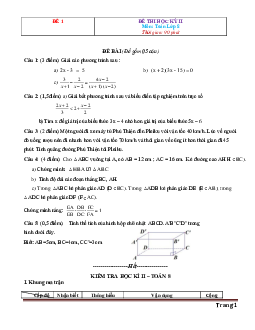 TOP 8 đề thi học kì 2 Toán 8 (có đáp án)