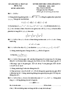Đề thi chọn HSG Toán 12 chuyên năm học 2018 – 2019 sở GD&ĐT Đồng Nai