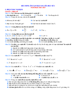 Đề cương ôn tập Toán 10 giữa học kỳ 1 năm 2022-2023