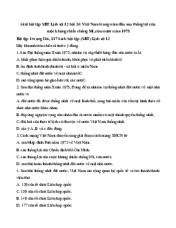Giải SBT Lịch Sử 12 bài 24: Việt Nam trong năm đầu sau thắng lợi của cuộc kháng chiến chống Mĩ, cứu nước năm 1975