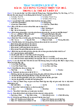 Trắc nghiệm Lịch Sử 10 Bài 20: Xây dựng và phát triển văn hóa trong các thế kỷ 10 đến 15 (có đáp án)