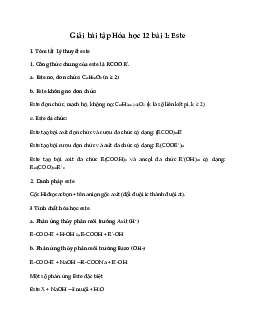 Giải Hóa 12 bài 1: Este
