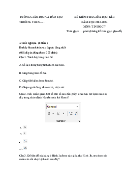 Đề thi giữa học kì 2 môn Tin học 7 năm 2023 - 2024 sách KNTT - Đề 3