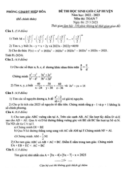 Đề HSG cấp huyện Toán 7 năm 2022 – 2023 phòng GD&ĐT Hiệp Hòa – Bắc Giang
