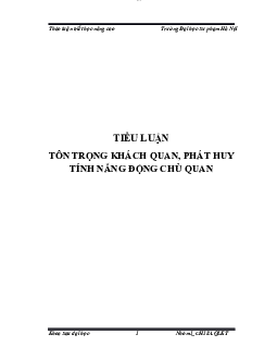 Tiểu luận "Vận dụng nguyên tắc tôn trọng khách quan, phát huy tính năng động chủ quan ở Việt Nam hiện nay"