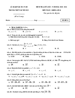 Đề thi giữa HK1 Toán 10 năm 2020 – 2021 trường THPT Nguyễn Dục – Quảng Nam