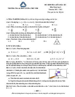 Đề giữa học kì 1 Toán 6 năm 2022 – 2023 trường Lương Thế Vinh – Hà Nội