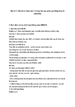 Địa lý 11 Kết nối tri thức bài 13: Hiệp hội các quốc gia Đông Nam Á (ASEAN)