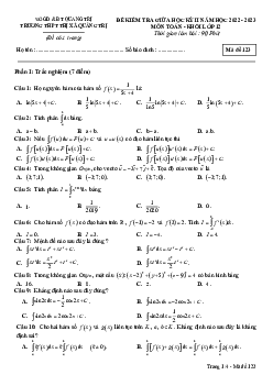 Đề giữa kỳ 2 Toán 12 năm 2022 – 2023 trường THPT Thị xã Quảng Trị