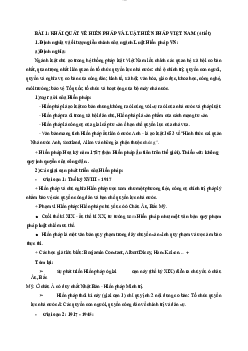 Lý thuyết môn Luật Hiến pháp bài 1 nội dung "Khái quát về Hiến pháp và Luật Hiến pháp Việt Nam"