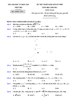 Đề tuyển sinh lớp 10 THPT môn Toán năm 2020 – 2021 sở GD&ĐT Phú Thọ
