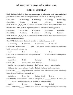Đề thi thử THPT Quốc gia môn Tiếng Anh năm 2021 trường THPT Chuyên Lam Sơn lần 1 (có đáp án)