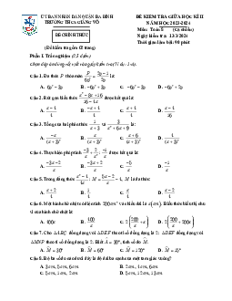Đề giữa học kì 2 Toán 8 năm 2023 – 2024 trường THCS Giảng Võ – Hà Nội