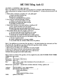 Đề thi chọn đội tuyển dự thi học sinh giỏi cấp tỉnh môn Tiếng Anh 12 năm học 2022-2023