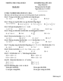 Đề giữa kì 1 Toán 8 năm 2023 – 2024 trường THCS Thạch Bàn – Hà Nội