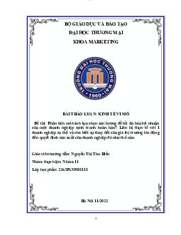 Phân tích mô hình lựa chọn sản lượng để tối đa hóa lợi nhuận của một doanh nghiệp cạnh tranh hoàn hảo? | Kinh tế vi mô | Trường Đại học Thương Mại
