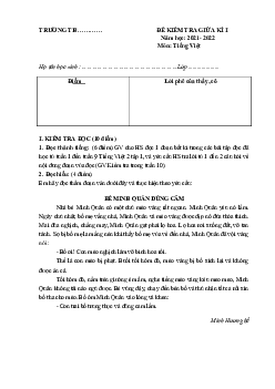 Đề thi giữa kì 1 lớp 2 Tiếng Việt năm 2022-2023 | Cánh diều