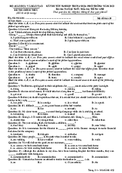 Đề thi chính thức và đáp án mã đề thi 419 môn Tiếng Anh THPT Quốc gia, Kỳ thi tốt nghiệp THPT 2023