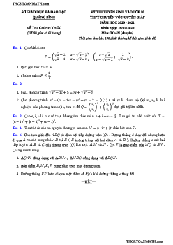 Đề thi vào 10 môn Toán (chuyên) năm 2020 – 2021 trường chuyên Võ Nguyên Giáp – Quảng Bình